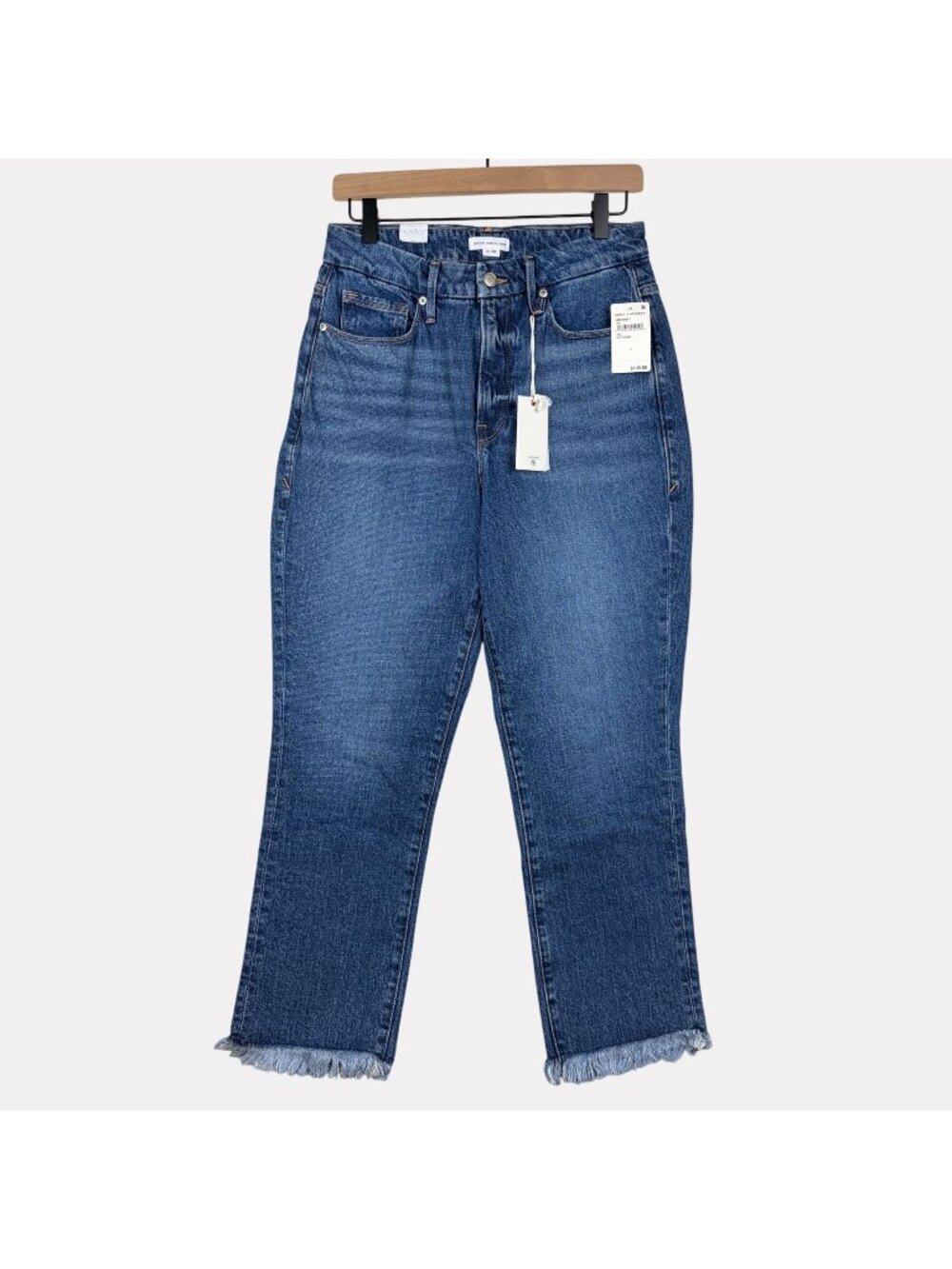 Good American Good Boy Straight Leg Raw Hem Jeans Womens 4/27 Medium Wash Blue